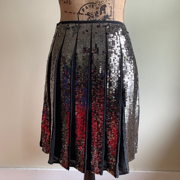 Ann Taylor Dresses & Skirts - Ann Taylor black silver pleated sequin skirt 2P